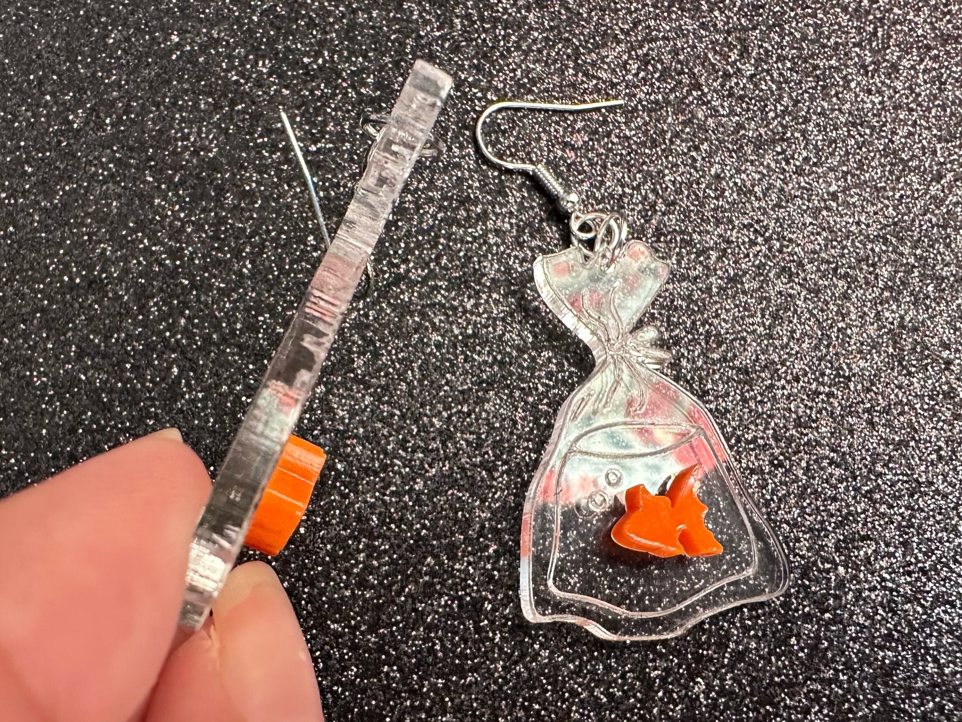 Fish in a Bag Earrings: Laser Cut Acrylic Fish, Plastic Bag Fish, Unique Pets, Orange Fishes, Novelty Earrings, Best Gifts for Her/Him/Them