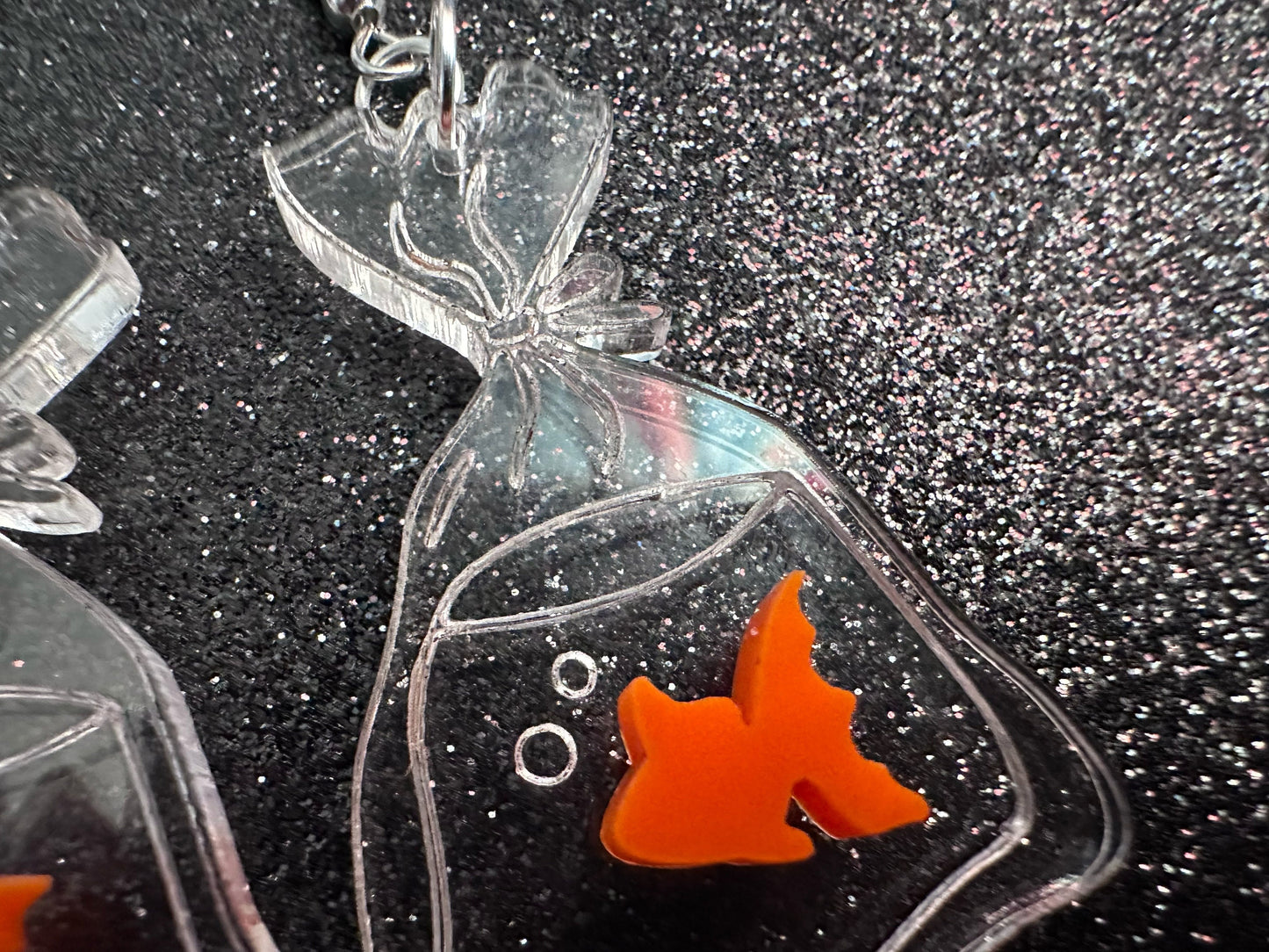 Fish in a Bag Earrings: Laser Cut Acrylic Fish, Plastic Bag Fish, Unique Pets, Orange Fishes, Novelty Earrings, Best Gifts for Her/Him/Them
