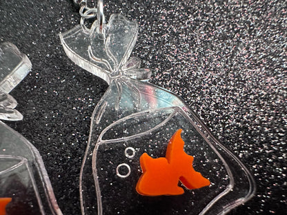 Fish in a Bag Earrings: Laser Cut Acrylic Fish, Plastic Bag Fish, Unique Pets, Orange Fishes, Novelty Earrings, Best Gifts for Her/Him/Them