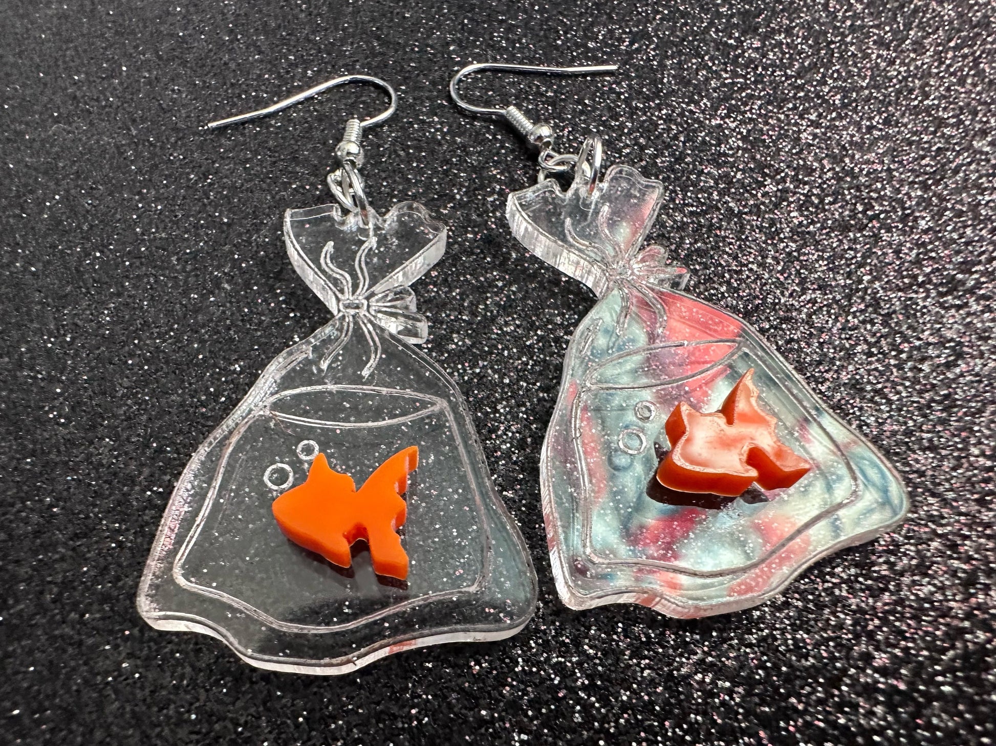Fish in a Bag Earrings: Laser Cut Acrylic Fish, Plastic Bag Fish, Unique Pets, Orange Fishes, Novelty Earrings, Best Gifts for Her/Him/Them