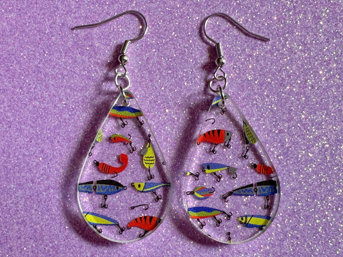 Fishing Earrings: Laser Cut Acrylic Bait Earrings, Bait, Fisherman, Animals, Worms, Hobby, Hook, Summer Vibes, Best Gifts for Her/Him/Them