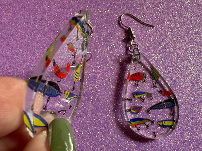 Fishing Earrings: Laser Cut Acrylic Bait Earrings, Bait, Fisherman, Animals, Worms, Hobby, Hook, Summer Vibes, Best Gifts for Her/Him/Them