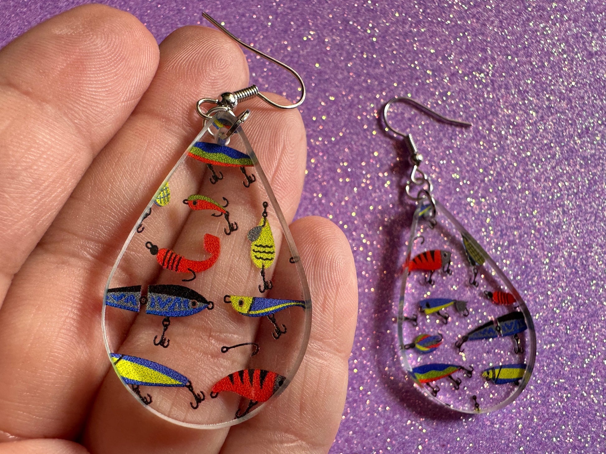 Fishing Earrings: Laser Cut Acrylic Bait Earrings, Bait, Fisherman, Animals, Worms, Hobby, Hook, Summer Vibes, Best Gifts for Her/Him/Them