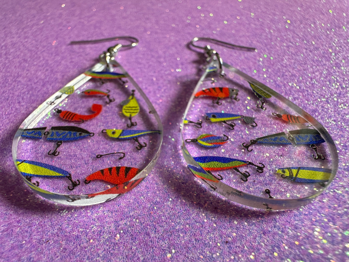 Fishing Earrings: Laser Cut Acrylic Bait Earrings, Bait, Fisherman, Animals, Worms, Hobby, Hook, Summer Vibes, Best Gifts for Her/Him/Them