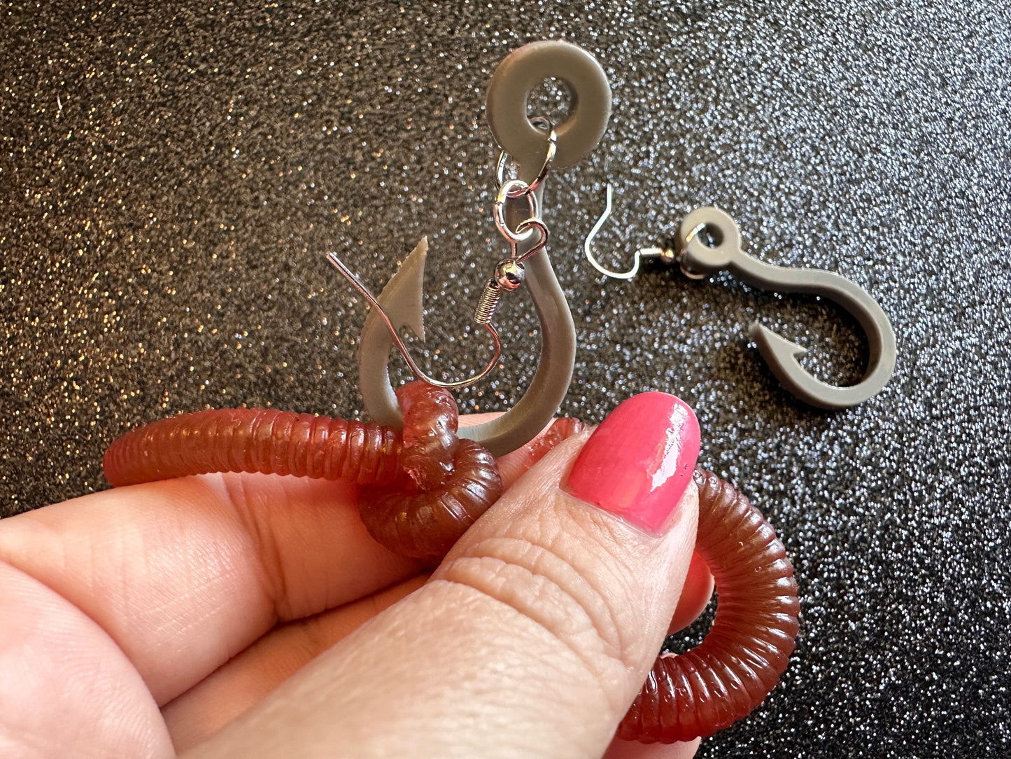 Fishing Earrings: Laser Cut Acrylic Hooks & Rubber Worms, Bait, Fisherman, Animals, Worms, Hobby, Summer Vibes, Best Gifts for Her/Him/Them