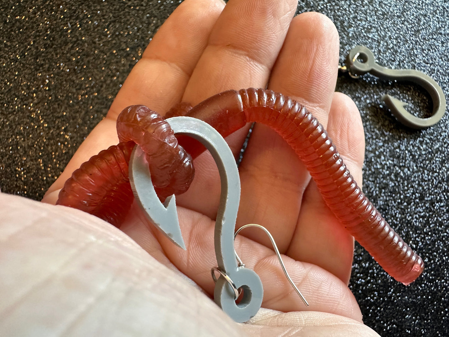 Fishing Earrings: Laser Cut Acrylic Hooks & Rubber Worms, Bait, Fisherman, Animals, Worms, Hobby, Summer Vibes, Best Gifts for Her/Him/Them