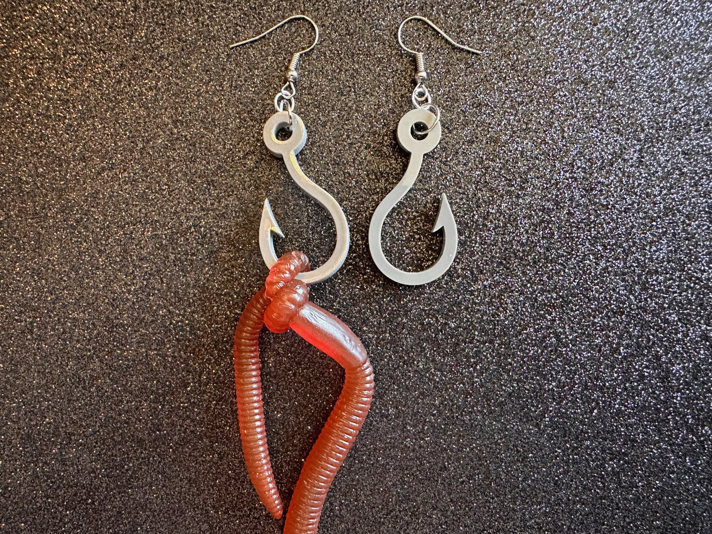 Fishing Earrings: Laser Cut Acrylic Hooks & Rubber Worms, Bait, Fisherman, Animals, Worms, Hobby, Summer Vibes, Best Gifts for Her/Him/Them