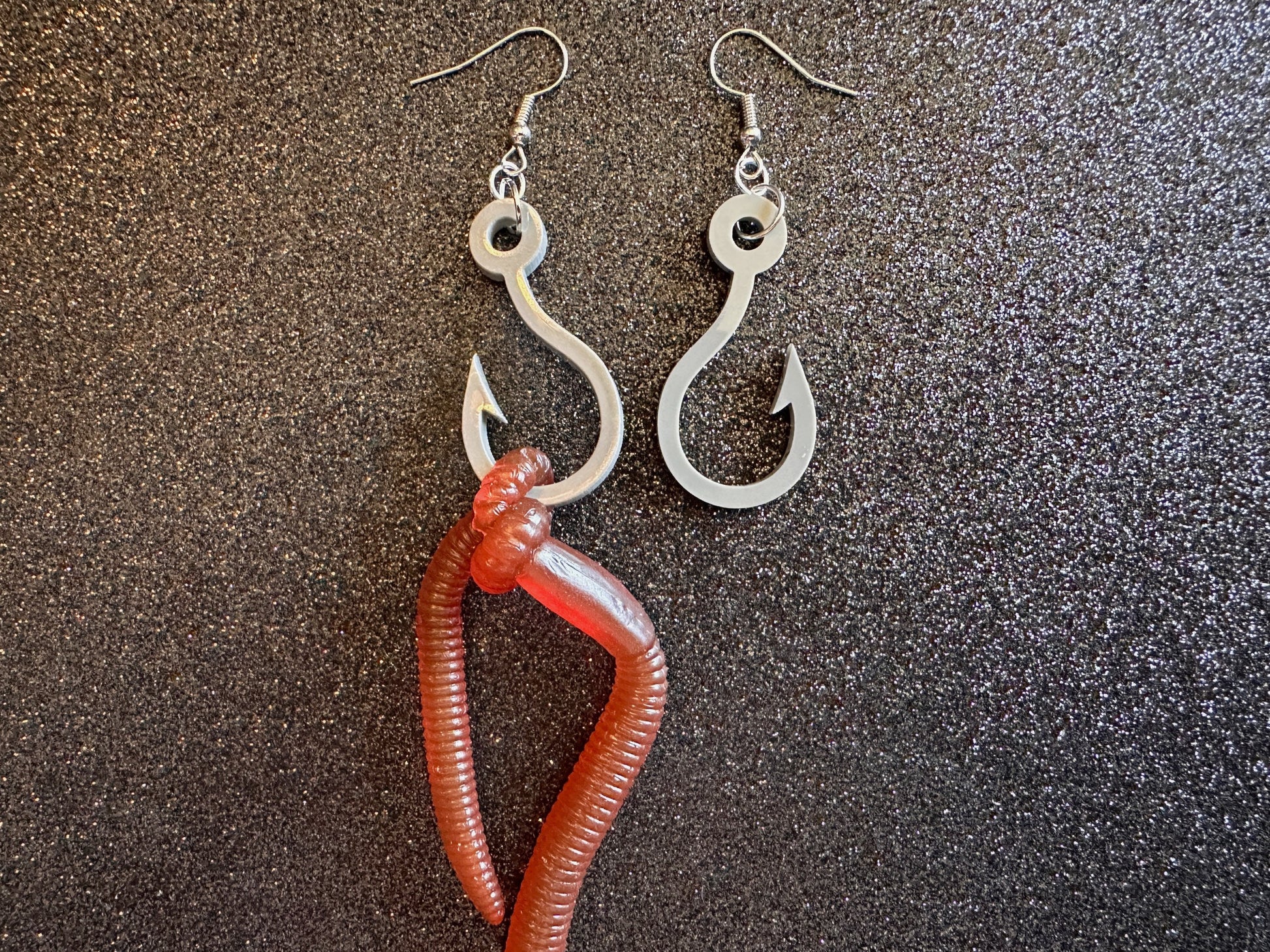 Fishing Earrings: Laser Cut Acrylic Hooks & Rubber Worms, Bait, Fisherman, Animals, Worms, Hobby, Summer Vibes, Best Gifts for Her/Him/Them