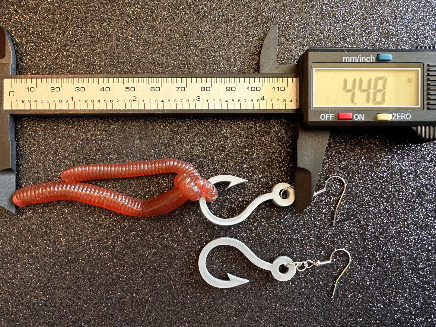 Fishing Earrings: Laser Cut Acrylic Hooks & Rubber Worms, Bait, Fisherman, Animals, Worms, Hobby, Summer Vibes, Best Gifts for Her/Him/Them