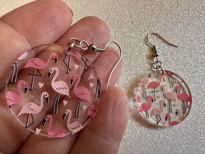 Flamingo Earrings: Laser Cut Acrylic Flamingos, Think Pink, Flamboyant, Animals, Birds, Feathers, Zoology, Best Gifts for Her/Him/Them