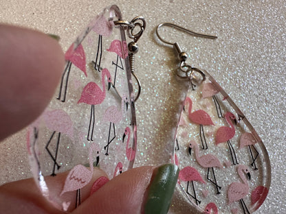 Flamingo Earrings: Laser Cut Acrylic Flamingos, Think Pink, Flamboyant, Animals, Birds, Feathers, Zoology, Best Gifts for Her/Him/Them