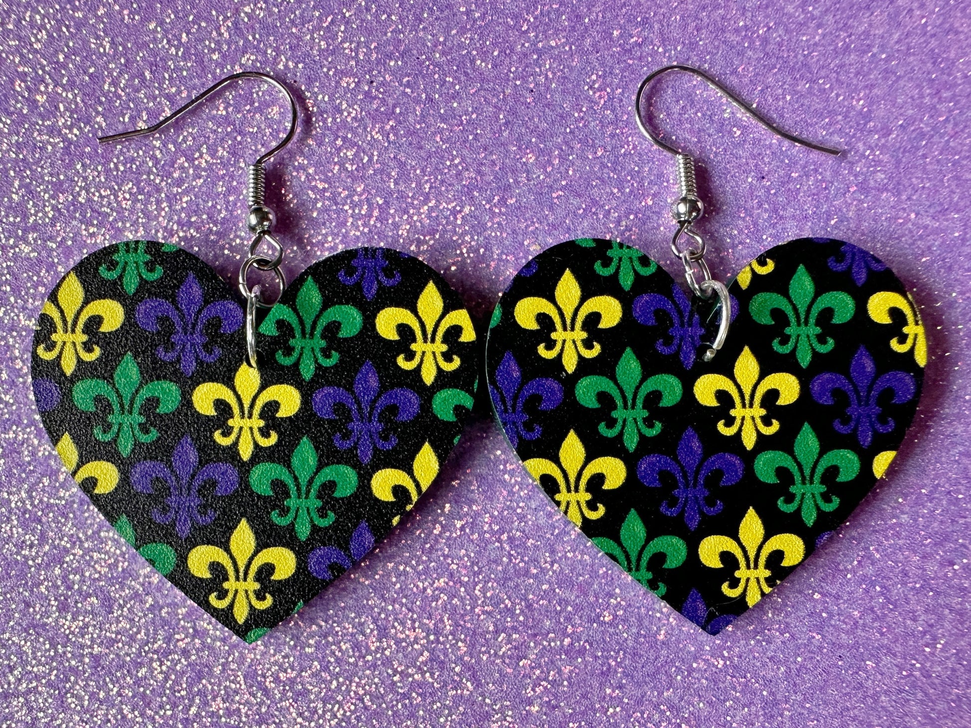 Fleur De Lis Earrings: Laser Cut Acrylic Mardi Gras Earrings, Purple, Gold, Green Earrings, Carnival, New Orleans, Gifts for Her/Him/Them