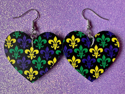 Fleur De Lis Earrings: Laser Cut Acrylic Mardi Gras Earrings, Purple, Gold, Green Earrings, Carnival, New Orleans, Gifts for Her/Him/Them