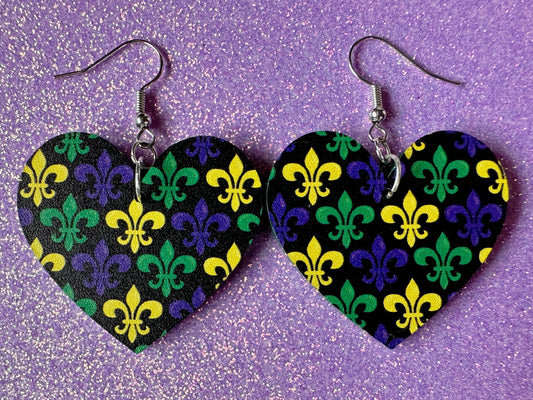 Fleur De Lis Earrings: Laser Cut Acrylic Mardi Gras Earrings, Purple, Gold, Green Earrings, Carnival, New Orleans, Gifts for Her/Him/Them