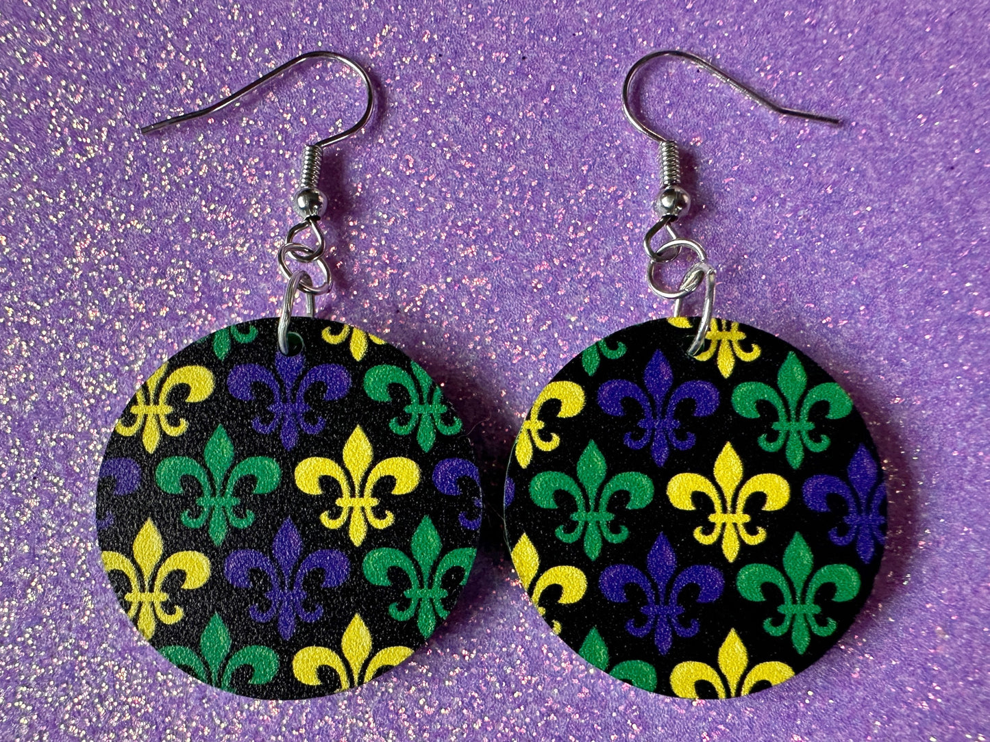 Fleur De Lis Earrings: Laser Cut Acrylic Mardi Gras Earrings, Purple, Gold, Green Earrings, Carnival, New Orleans, Gifts for Her/Him/Them