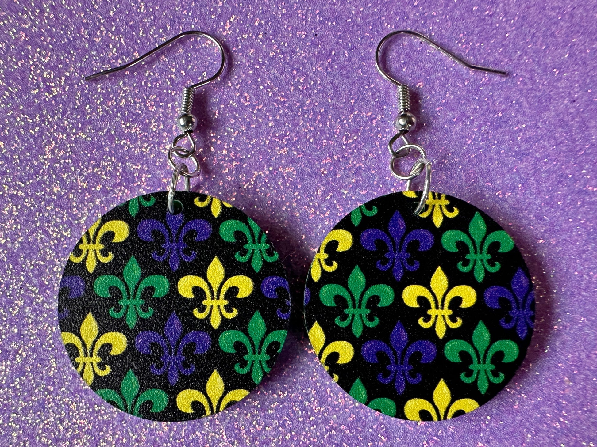 Fleur De Lis Earrings: Laser Cut Acrylic Mardi Gras Earrings, Purple, Gold, Green Earrings, Carnival, New Orleans, Gifts for Her/Him/Them