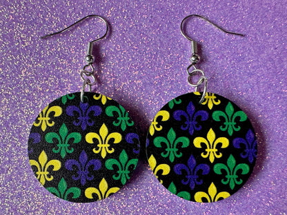 Fleur De Lis Earrings: Laser Cut Acrylic Mardi Gras Earrings, Purple, Gold, Green Earrings, Carnival, New Orleans, Gifts for Her/Him/Them