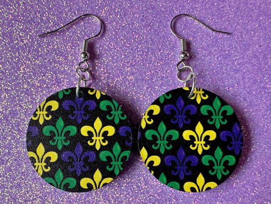 Fleur De Lis Earrings: Laser Cut Acrylic Mardi Gras Earrings, Purple, Gold, Green Earrings, Carnival, New Orleans, Gifts for Her/Him/Them