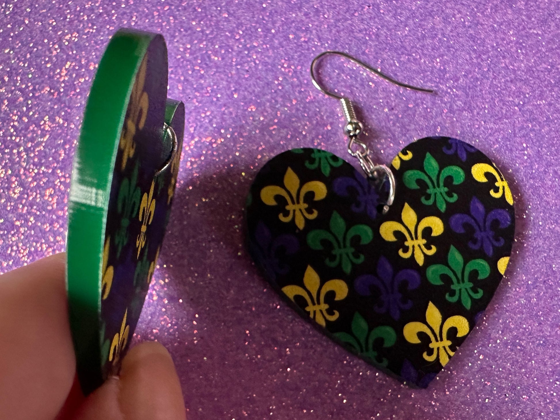 Fleur De Lis Earrings: Laser Cut Acrylic Mardi Gras Earrings, Purple, Gold, Green Earrings, Carnival, New Orleans, Gifts for Her/Him/Them