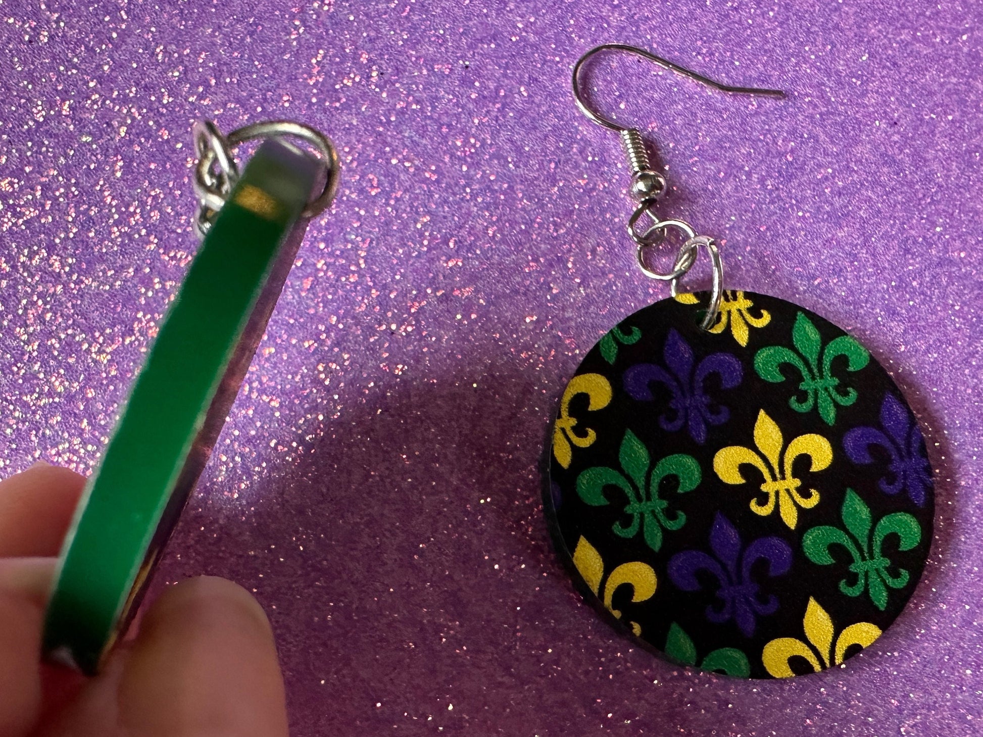 Fleur De Lis Earrings: Laser Cut Acrylic Mardi Gras Earrings, Purple, Gold, Green Earrings, Carnival, New Orleans, Gifts for Her/Him/Them