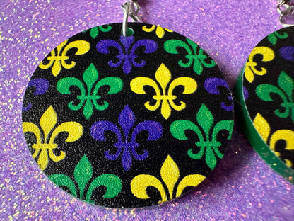 Fleur De Lis Earrings: Laser Cut Acrylic Mardi Gras Earrings, Purple, Gold, Green Earrings, Carnival, New Orleans, Gifts for Her/Him/Them