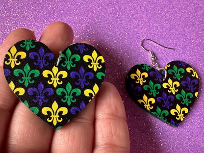 Fleur De Lis Earrings: Laser Cut Acrylic Mardi Gras Earrings, Purple, Gold, Green Earrings, Carnival, New Orleans, Gifts for Her/Him/Them