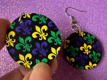 Fleur De Lis Earrings: Laser Cut Acrylic Mardi Gras Earrings, Purple, Gold, Green Earrings, Carnival, New Orleans, Gifts for Her/Him/Them