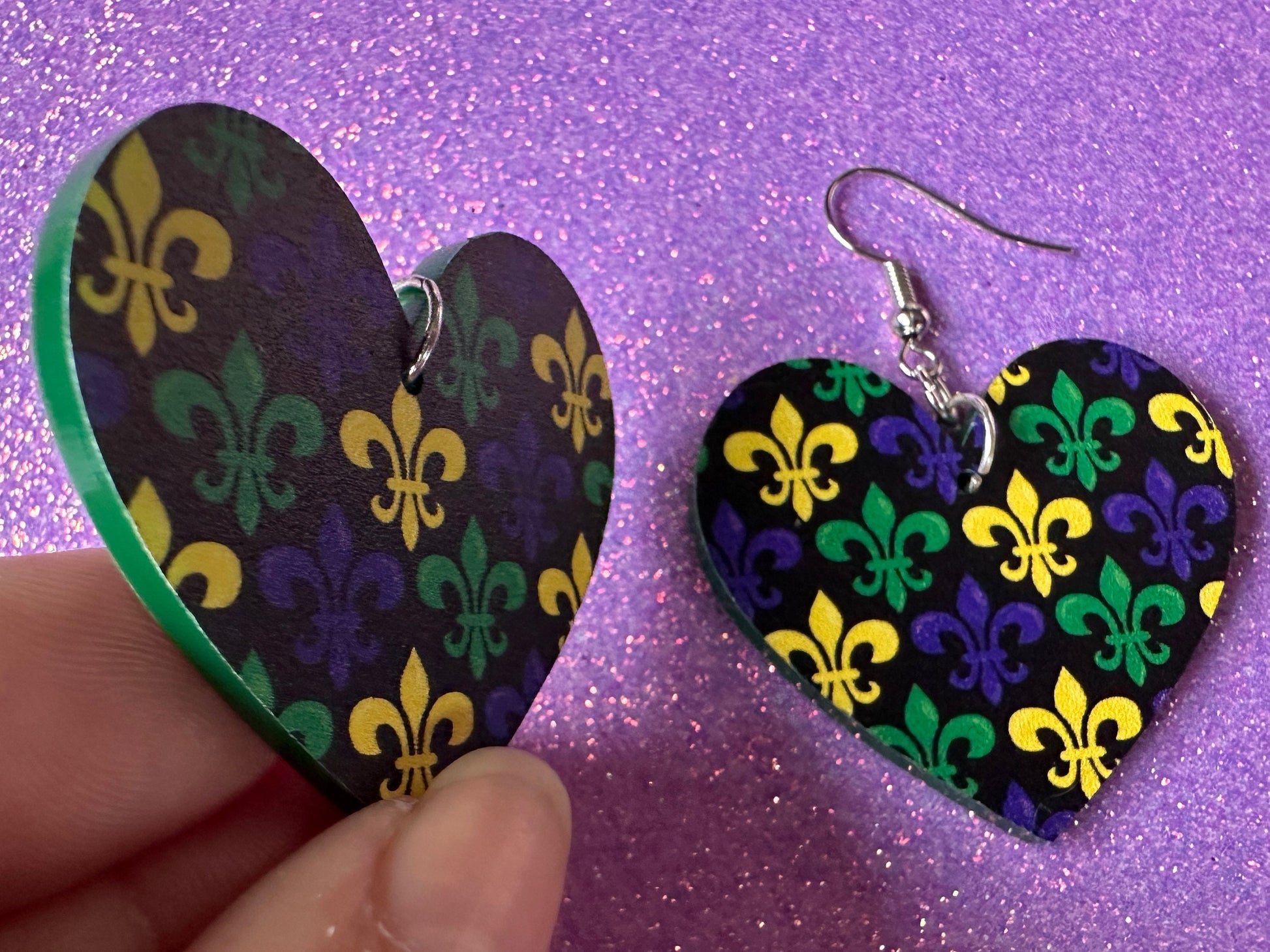 Fleur De Lis Earrings: Laser Cut Acrylic Mardi Gras Earrings, Purple, Gold, Green Earrings, Carnival, New Orleans, Gifts for Her/Him/Them