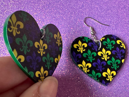Fleur De Lis Earrings: Laser Cut Acrylic Mardi Gras Earrings, Purple, Gold, Green Earrings, Carnival, New Orleans, Gifts for Her/Him/Them