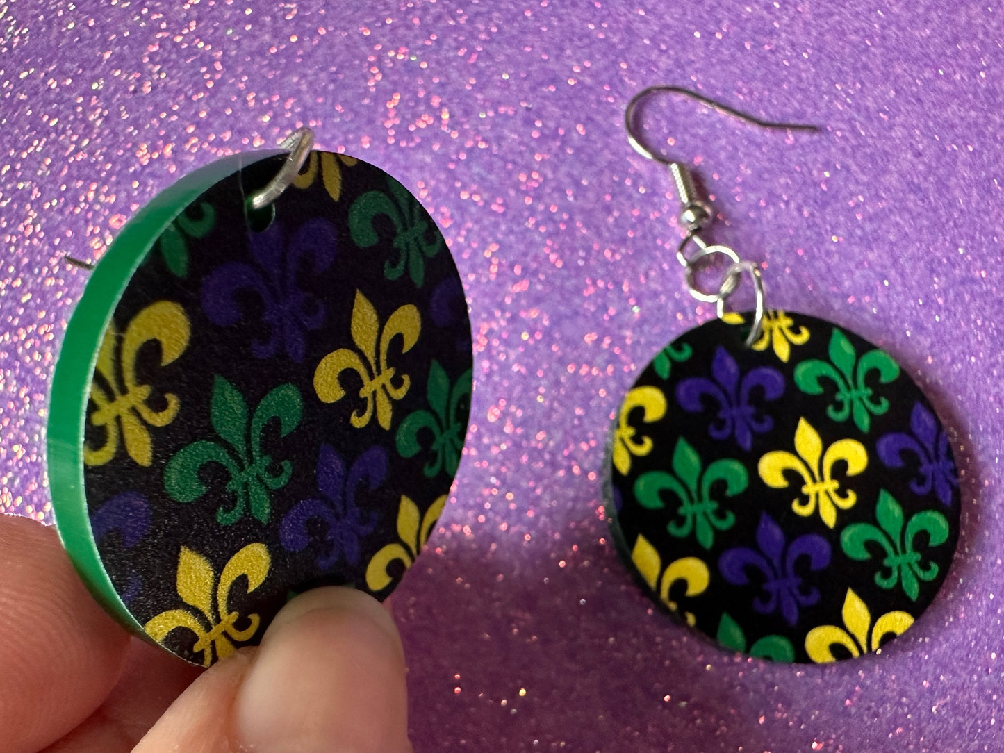 Fleur De Lis Earrings: Laser Cut Acrylic Mardi Gras Earrings, Purple, Gold, Green Earrings, Carnival, New Orleans, Gifts for Her/Him/Them