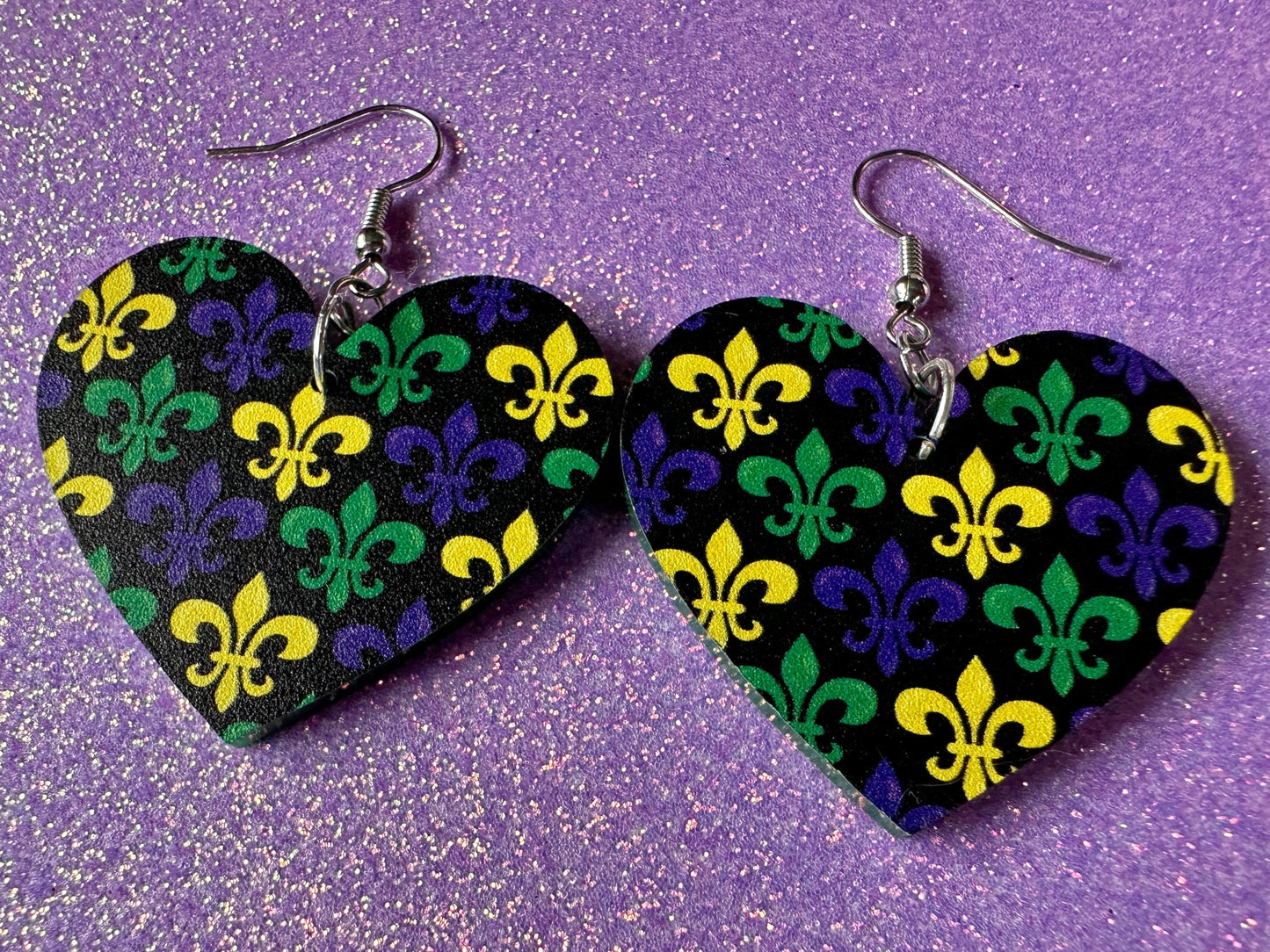 Fleur De Lis Earrings: Laser Cut Acrylic Mardi Gras Earrings, Purple, Gold, Green Earrings, Carnival, New Orleans, Gifts for Her/Him/Them