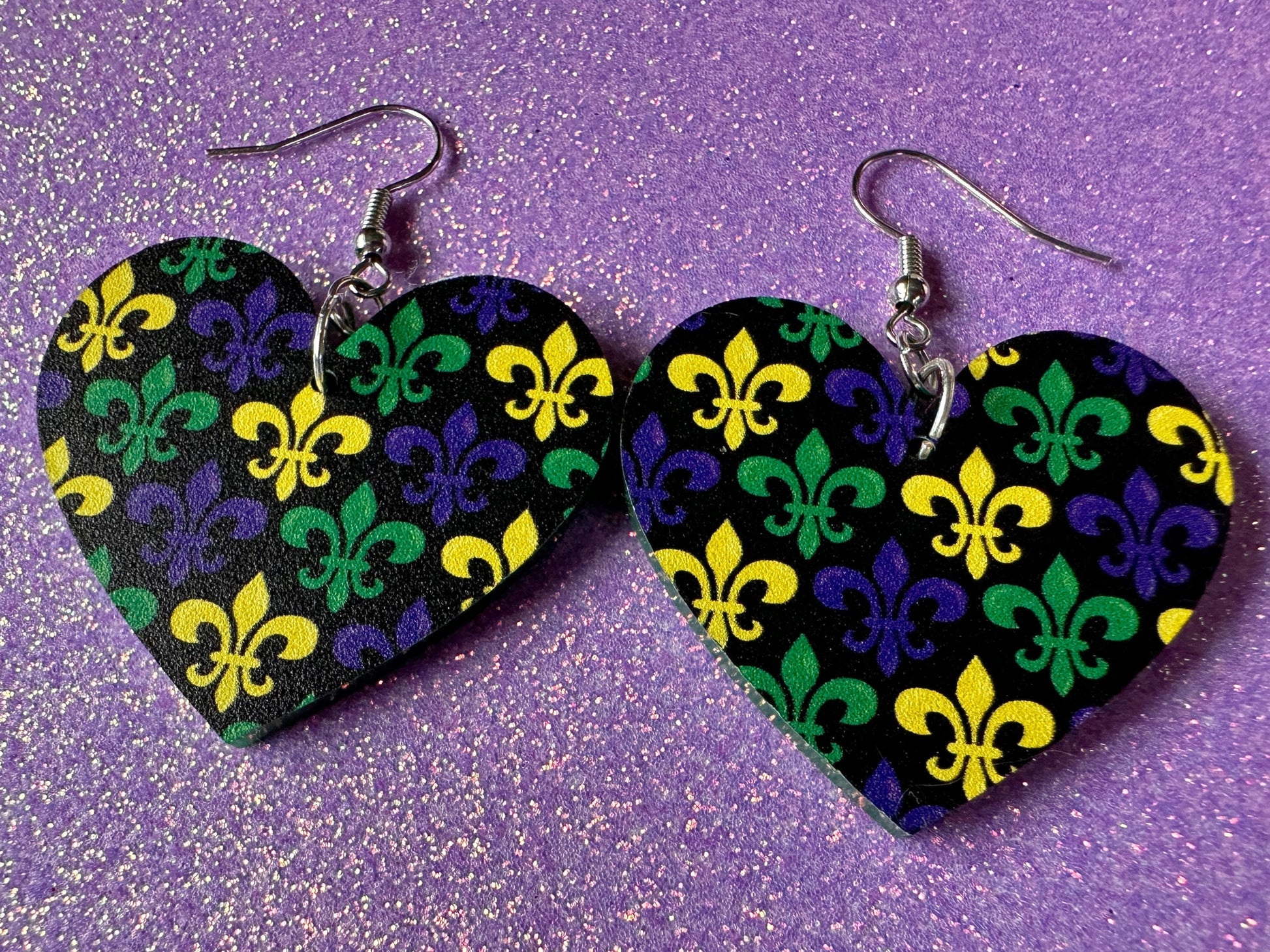 Fleur De Lis Earrings: Laser Cut Acrylic Mardi Gras Earrings, Purple, Gold, Green Earrings, Carnival, New Orleans, Gifts for Her/Him/Them