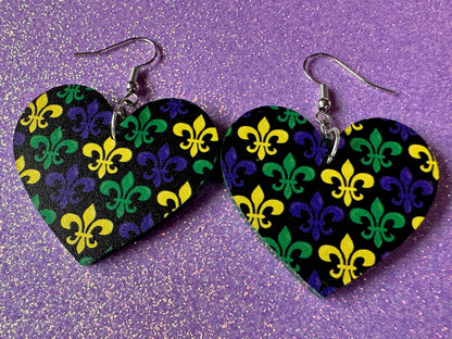 Fleur De Lis Earrings: Laser Cut Acrylic Mardi Gras Earrings, Purple, Gold, Green Earrings, Carnival, New Orleans, Gifts for Her/Him/Them