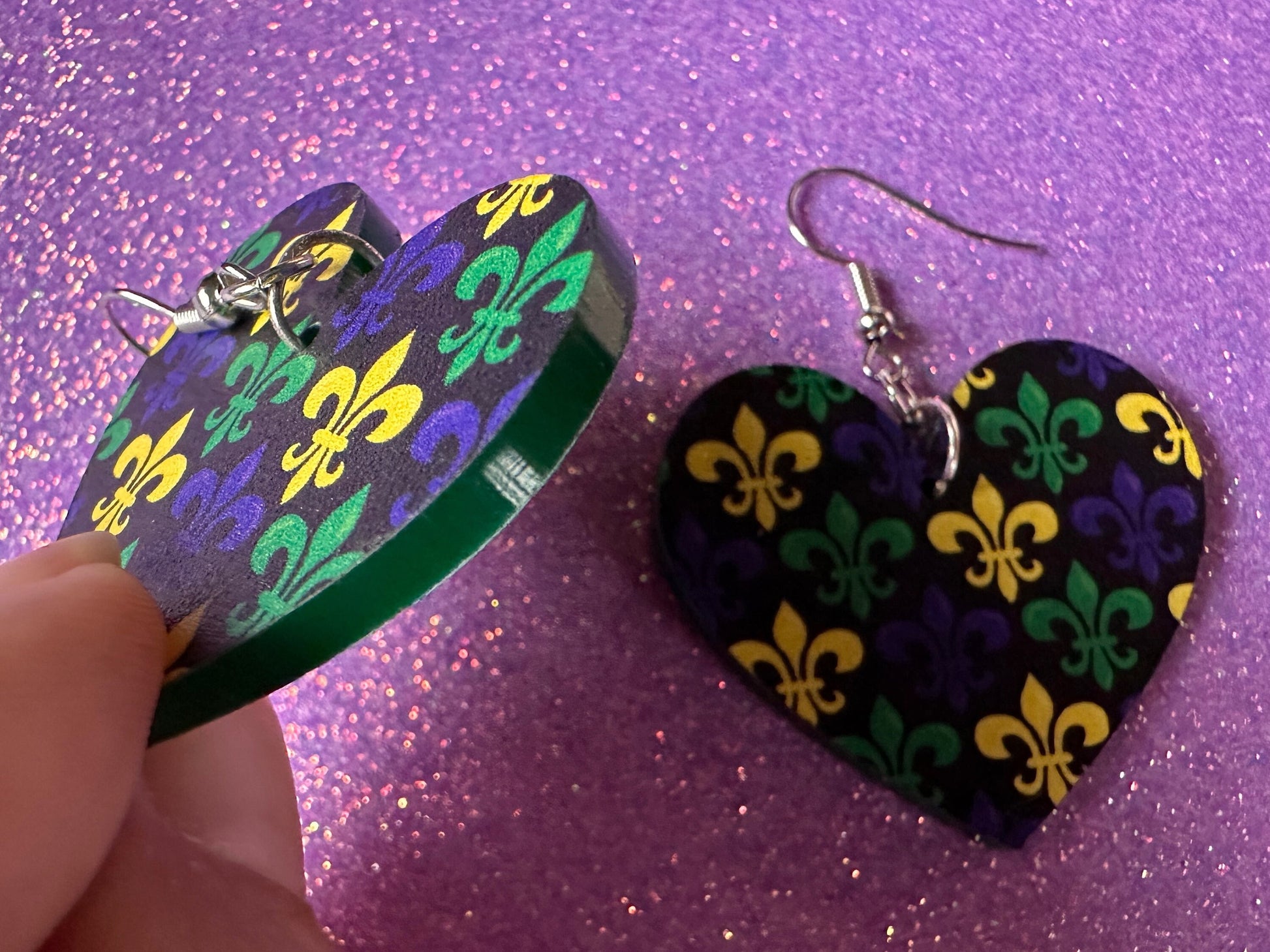 Fleur De Lis Earrings: Laser Cut Acrylic Mardi Gras Earrings, Purple, Gold, Green Earrings, Carnival, New Orleans, Gifts for Her/Him/Them
