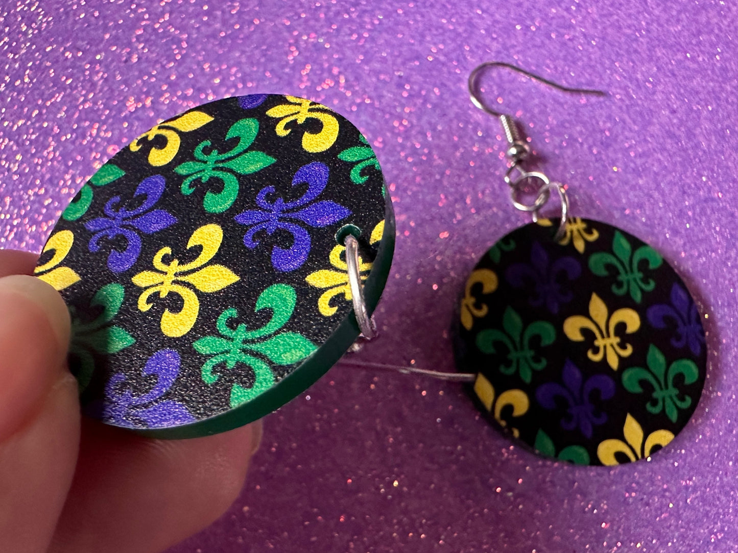 Fleur De Lis Earrings: Laser Cut Acrylic Mardi Gras Earrings, Purple, Gold, Green Earrings, Carnival, New Orleans, Gifts for Her/Him/Them