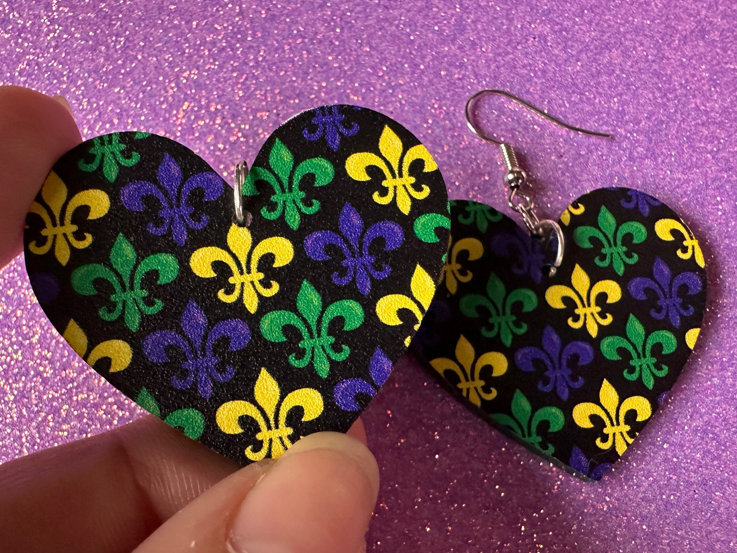 Fleur De Lis Earrings: Laser Cut Acrylic Mardi Gras Earrings, Purple, Gold, Green Earrings, Carnival, New Orleans, Gifts for Her/Him/Them