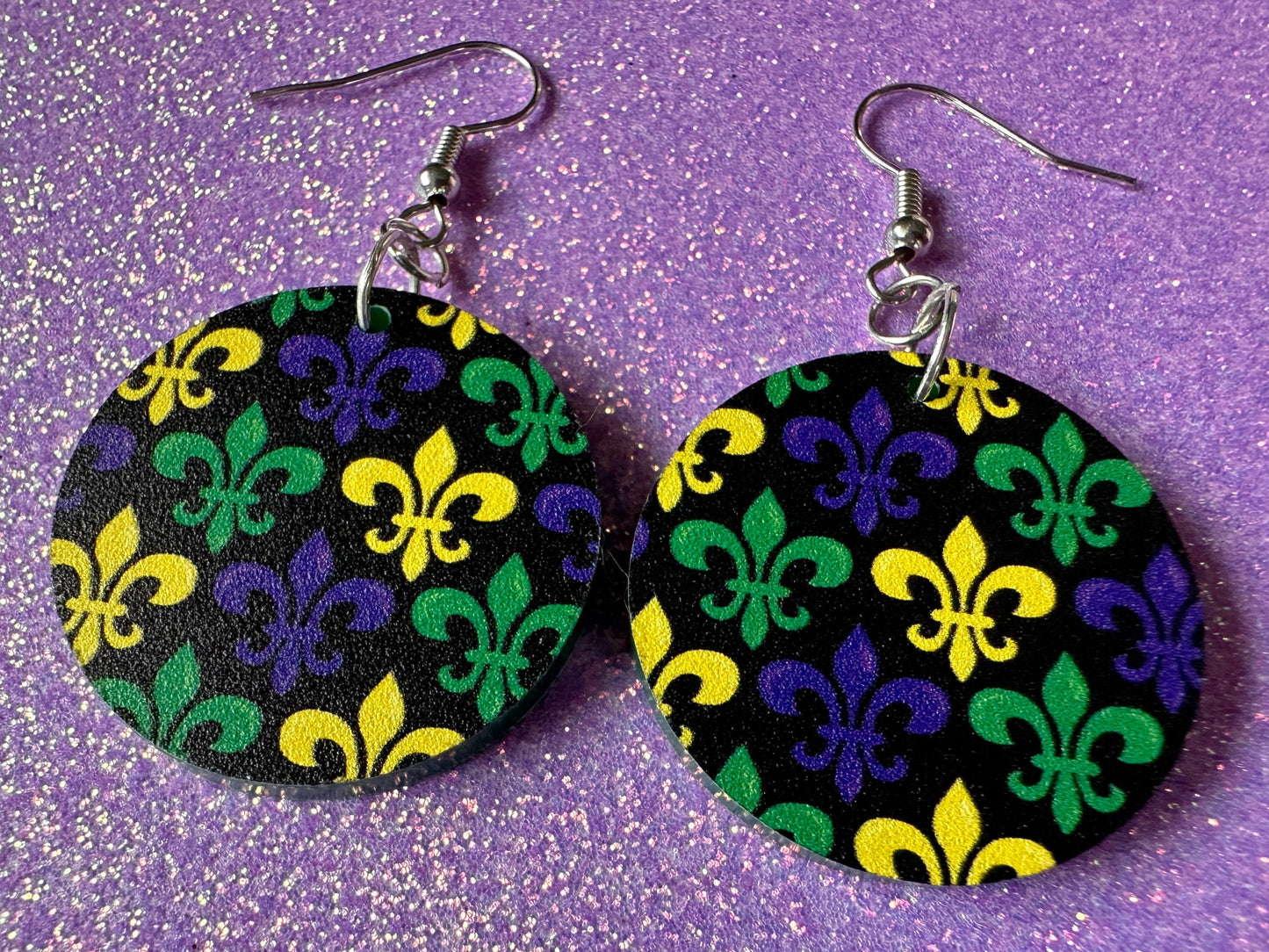 Fleur De Lis Earrings: Laser Cut Acrylic Mardi Gras Earrings, Purple, Gold, Green Earrings, Carnival, New Orleans, Gifts for Her/Him/Them