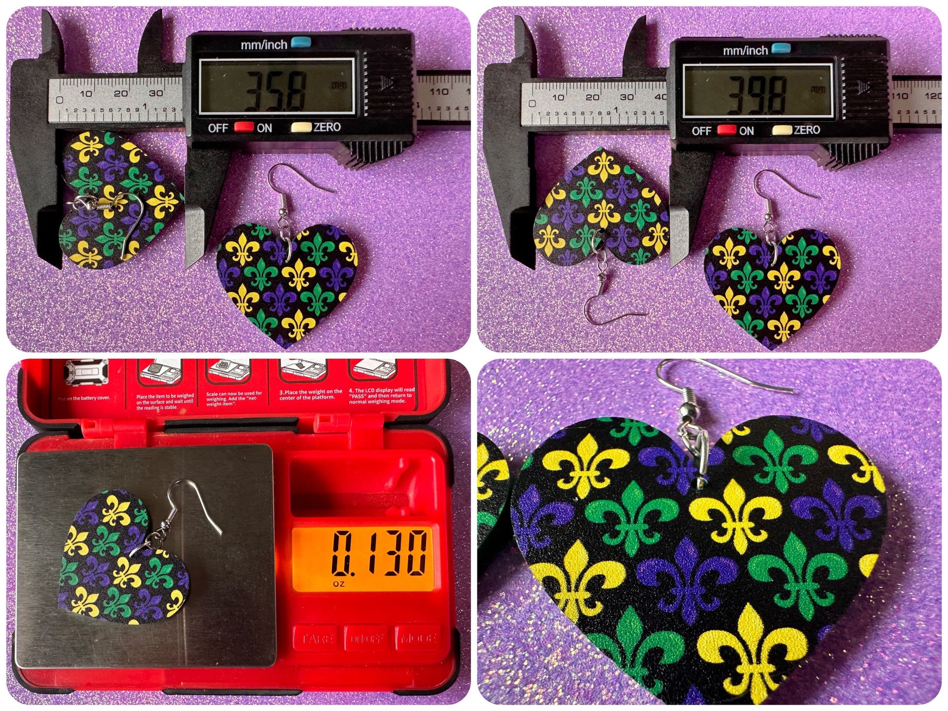 Fleur De Lis Earrings: Laser Cut Acrylic Mardi Gras Earrings, Purple, Gold, Green Earrings, Carnival, New Orleans, Gifts for Her/Him/Them