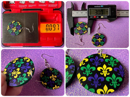 Fleur De Lis Earrings: Laser Cut Acrylic Mardi Gras Earrings, Purple, Gold, Green Earrings, Carnival, New Orleans, Gifts for Her/Him/Them