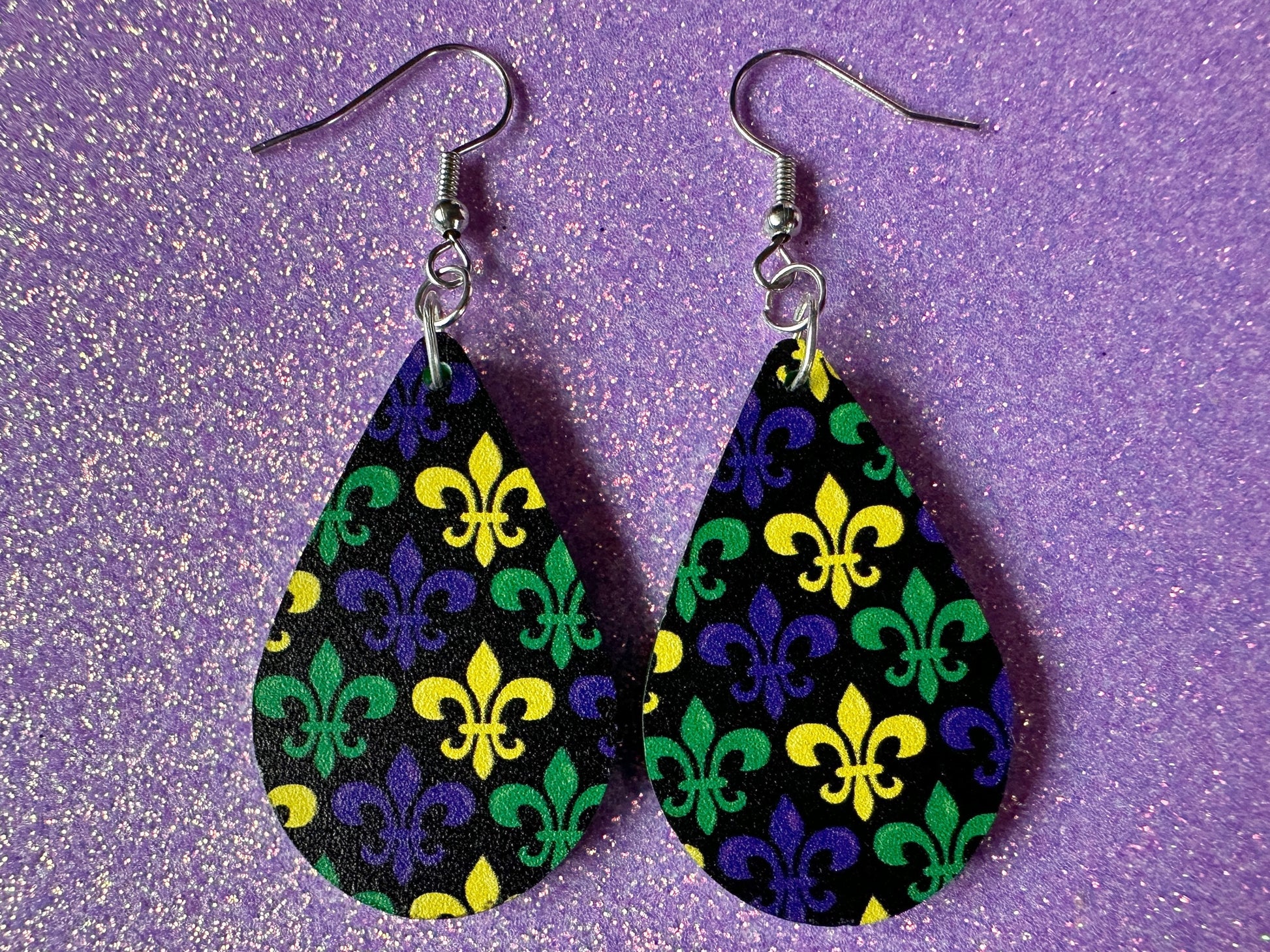 Fleur De Lis Earrings: Laser Cut Acrylic Mardi Gras Symbols, Purple, Gold, Green Earrings Carnival, New Orleans, Best Gifts for Her/Him/Them