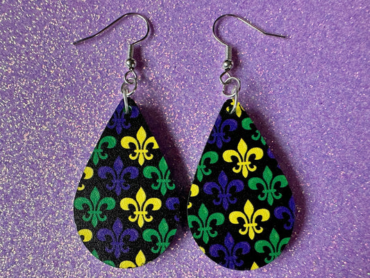 Fleur De Lis Earrings: Laser Cut Acrylic Mardi Gras Symbols, Purple, Gold, Green Earrings Carnival, New Orleans, Best Gifts for Her/Him/Them