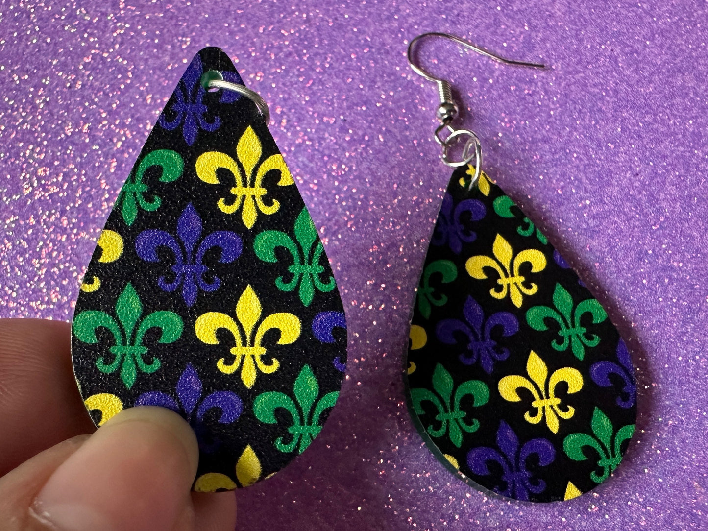 Fleur De Lis Earrings: Laser Cut Acrylic Mardi Gras Symbols, Purple, Gold, Green Earrings Carnival, New Orleans, Best Gifts for Her/Him/Them