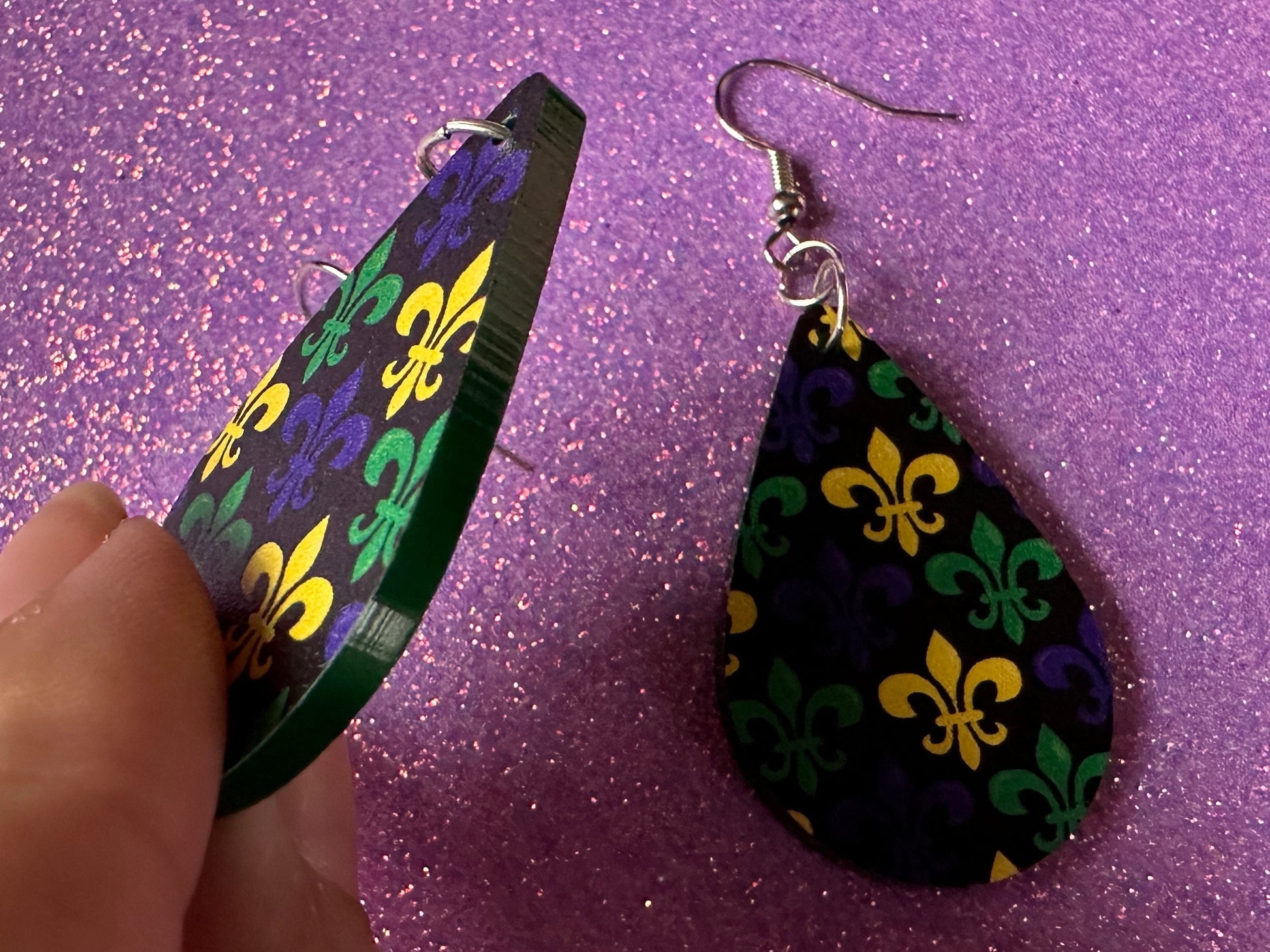 Fleur De Lis Earrings: Laser Cut Acrylic Mardi Gras Symbols, Purple, Gold, Green Earrings Carnival, New Orleans, Best Gifts for Her/Him/Them