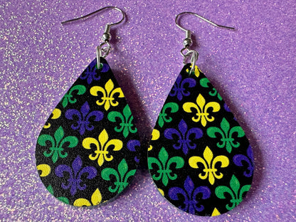 Fleur De Lis Earrings: Laser Cut Acrylic Mardi Gras Symbols, Purple, Gold, Green Earrings Carnival, New Orleans, Best Gifts for Her/Him/Them