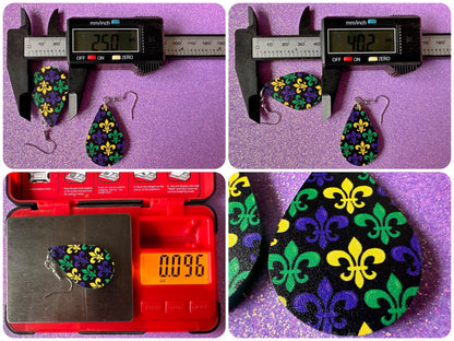 Fleur De Lis Earrings: Laser Cut Acrylic Mardi Gras Symbols, Purple, Gold, Green Earrings Carnival, New Orleans, Best Gifts for Her/Him/Them
