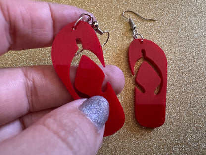 Flip Flop Earrings: Laser Cut Acrylic Flipflops, Bikini, Beach Shoes, Swim, Flip-Flops, Hawaii Slippers, Thongs, Best Gifts for Her/Him/Them