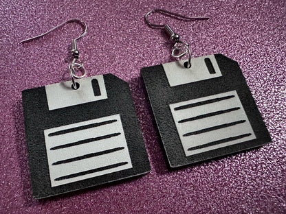 Floppy Fisk Earrings: Laser Cut Acrylic Floppy Disks, Retro Tech, Storage, Tech Nerd, Novelty Earrings, Best Gifts for Her/Him/Them