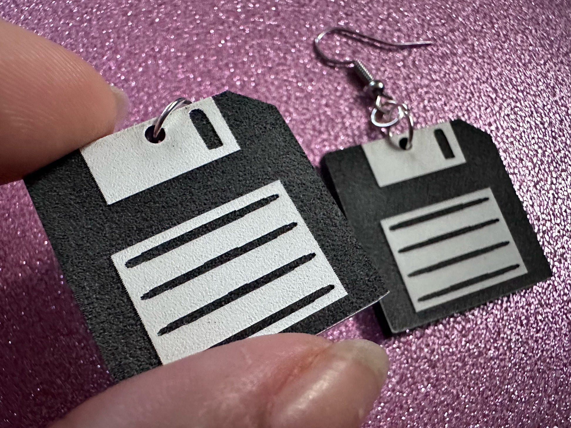 Floppy Fisk Earrings: Laser Cut Acrylic Floppy Disks, Retro Tech, Storage, Tech Nerd, Novelty Earrings, Best Gifts for Her/Him/Them