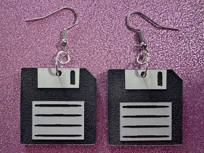 Floppy Fisk Earrings: Laser Cut Acrylic Floppy Disks, Retro Tech, Storage, Tech Nerd, Novelty Earrings, Best Gifts for Her/Him/Them