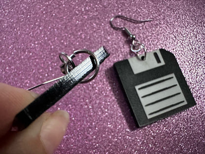 Floppy Fisk Earrings: Laser Cut Acrylic Floppy Disks, Retro Tech, Storage, Tech Nerd, Novelty Earrings, Best Gifts for Her/Him/Them